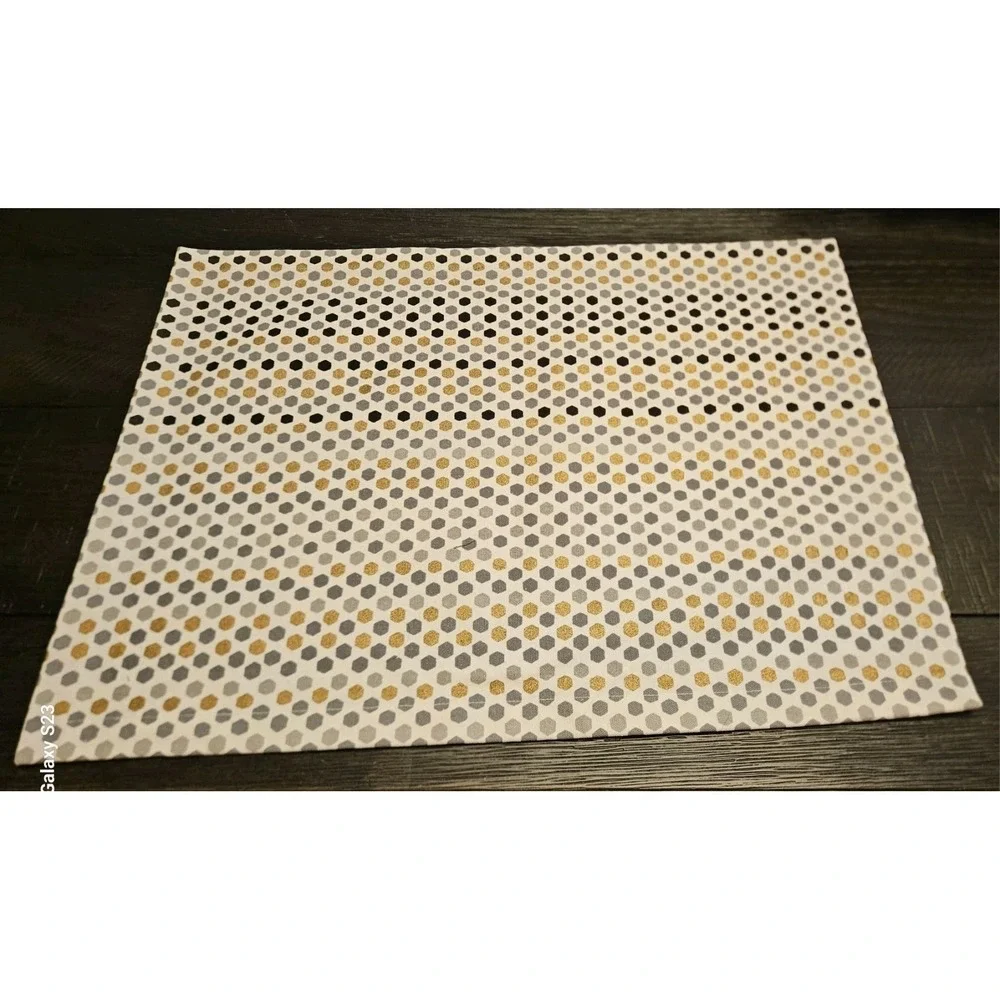 Set of 7 Crate and Barrel Sequin Geometric‎ Placemats Metallic Gold Black Gray